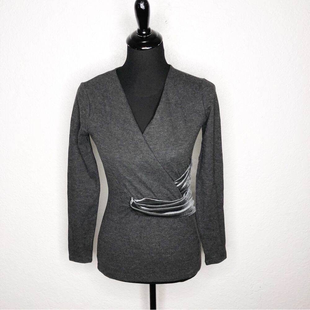 WHBM charcoal gray velvet twist front knit top size XXS